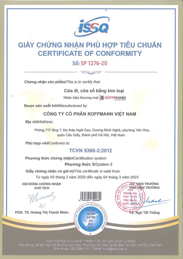 Giấy chứng nhận cửa thép vân gỗ